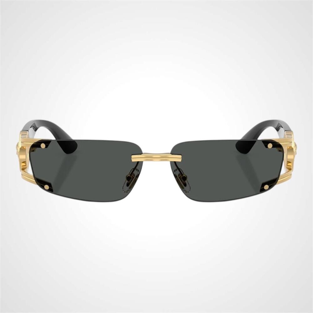 New VERSACE Sunglasses Black Gold Rectangle 59MM Rimless Medusa Retro Authentic - Picture 2 of 6